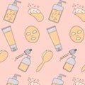 Cartoon skin care background patternt  vector for flayer, blank, print on textile or paper, social media, mock up Royalty Free Stock Photo